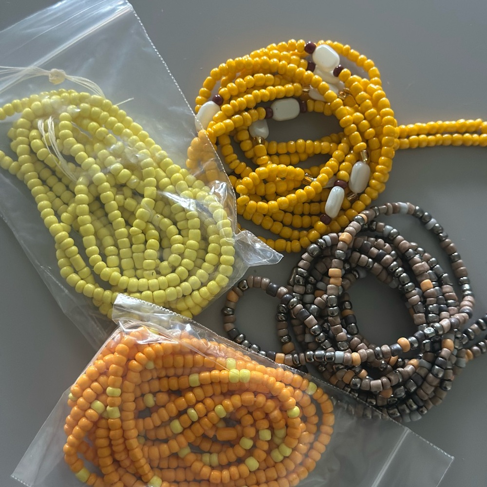 4pcs Tie on Colorful Glass Seed wasit beads - Yellow, Mustard, Brown, Orange